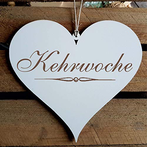Heart Sign"KEHRWOCH" Approx. 13 x 12 cm - Door Sign Gift - House Hallway Cleaning House Rules, ca. 13 x 12 cm