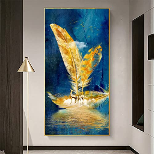 Tableau papillon abstrait pour salon nordique chic déco murale toile dorée 30x60 cm - 2