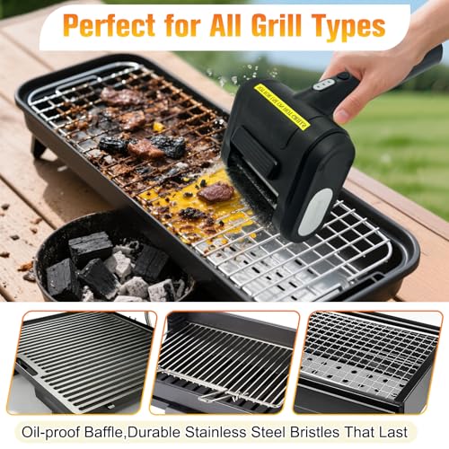 Image of Electric Rechargeable Grill Brush,Grill Cleaner for Outdoor Grill with 800 RPM Motor - Bristle Stainless Steel Grill Cleaner with LED Light for BBQ, Heavy Duty Grill Cleaning(Black)