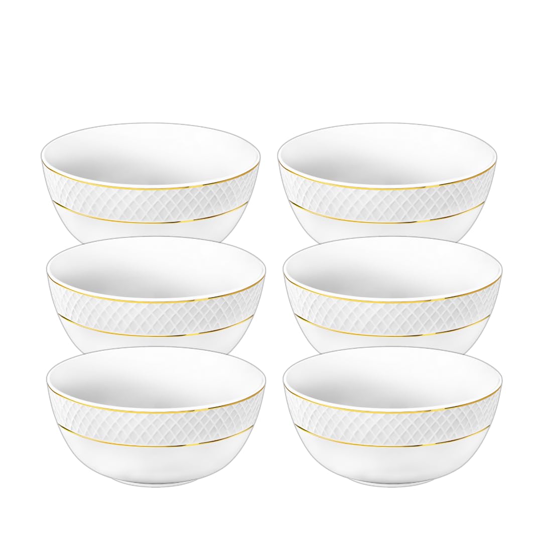 Wilmax – miseczki do sałatek – 6 sztuk – Ø 16 cm – porcelana – biała miska – miska ze złotym wzorem – 930 ml – na przekąski, sałatki – elegancka i odporna na zarysowania – idealna jako prezent