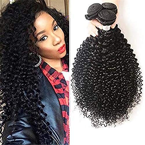 XiaoYuan 8A Brazilian Unprocessed Virgin Hair Kinky Curly Human Hair Weave 3 Bundles Human Hair Extension Natural Color 100g/pc (10"12"14")