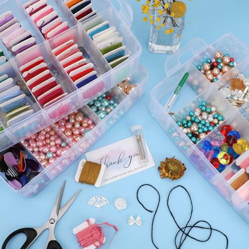 Image of 3-Tier Stackable Storage Container Box, Clear Adjustable Empty Plastic Nail Art Organizer Box with Handle & Lids, Fake Nail Organizers with 30 Compartment for Crafts, Art Supply Tool Accessory