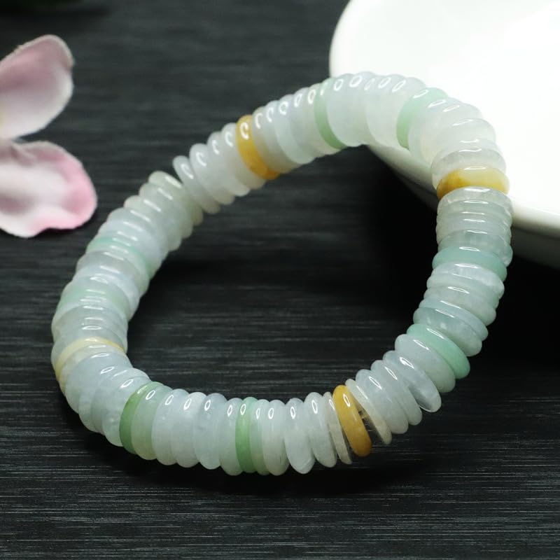 Bracciale in giada da donna, braccialetto elasticizzato con perline e fibbia della pace in giadeite multicolore di grado A del Myanmar for alleviare lo stress, meditazione yoga, 9 mm