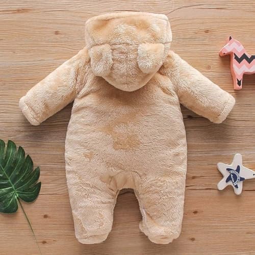 Image of BABYZONE Fleece Footed Jumpsuit Newborn Hooded Rompers Long Sleeve Onesies Button Closure Warm Infant Winter Outfits,Baby Boys Girls Snowsuit Pajamas Cute Bear Ear Bodysuits Outwear.