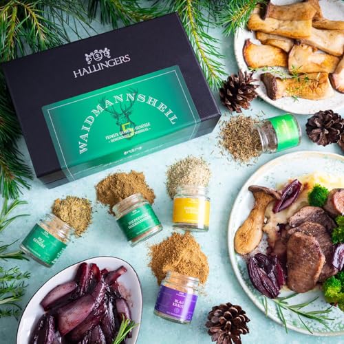 Hallingers Waidmannsheil - Gewürz Geschenkset handgemacht, 5 Gewürze aus aller Welt - für Jäger zum Kochen von Wildgerichten (Set) - Geschenkideen Weihnachten & Geschenke Adventskalender | Neues Zuhau