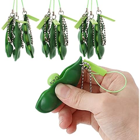 Milaloko 10 Pack Fidget Bean Toy Green Squeeze Bean Keychain for Kids Adults Stress and Anxiety Relief Cover