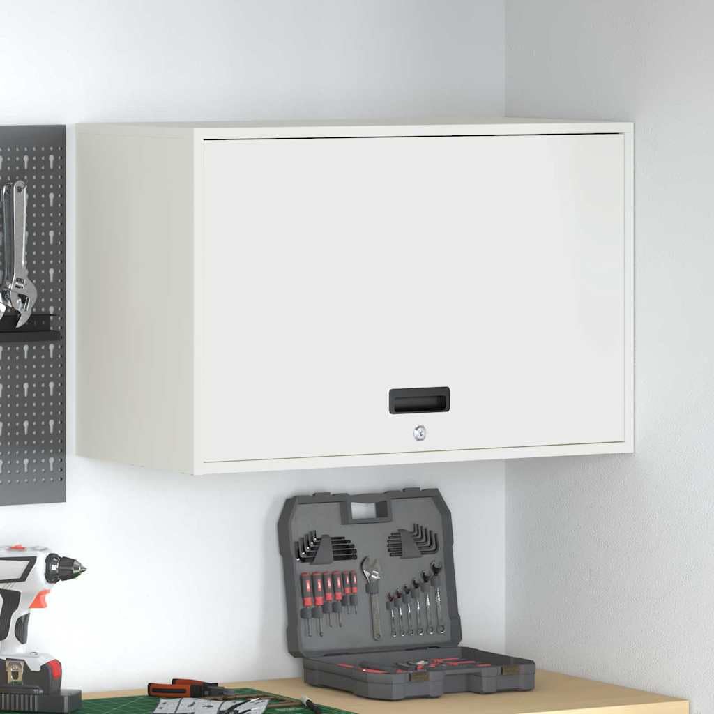Armario de pared para garaje con puerta de elevación a gas de acero recubierto de polvo blanco, 40 x 80 x 53 cm, con cerradura para colgar en la pared, con espacio de almacenamiento y