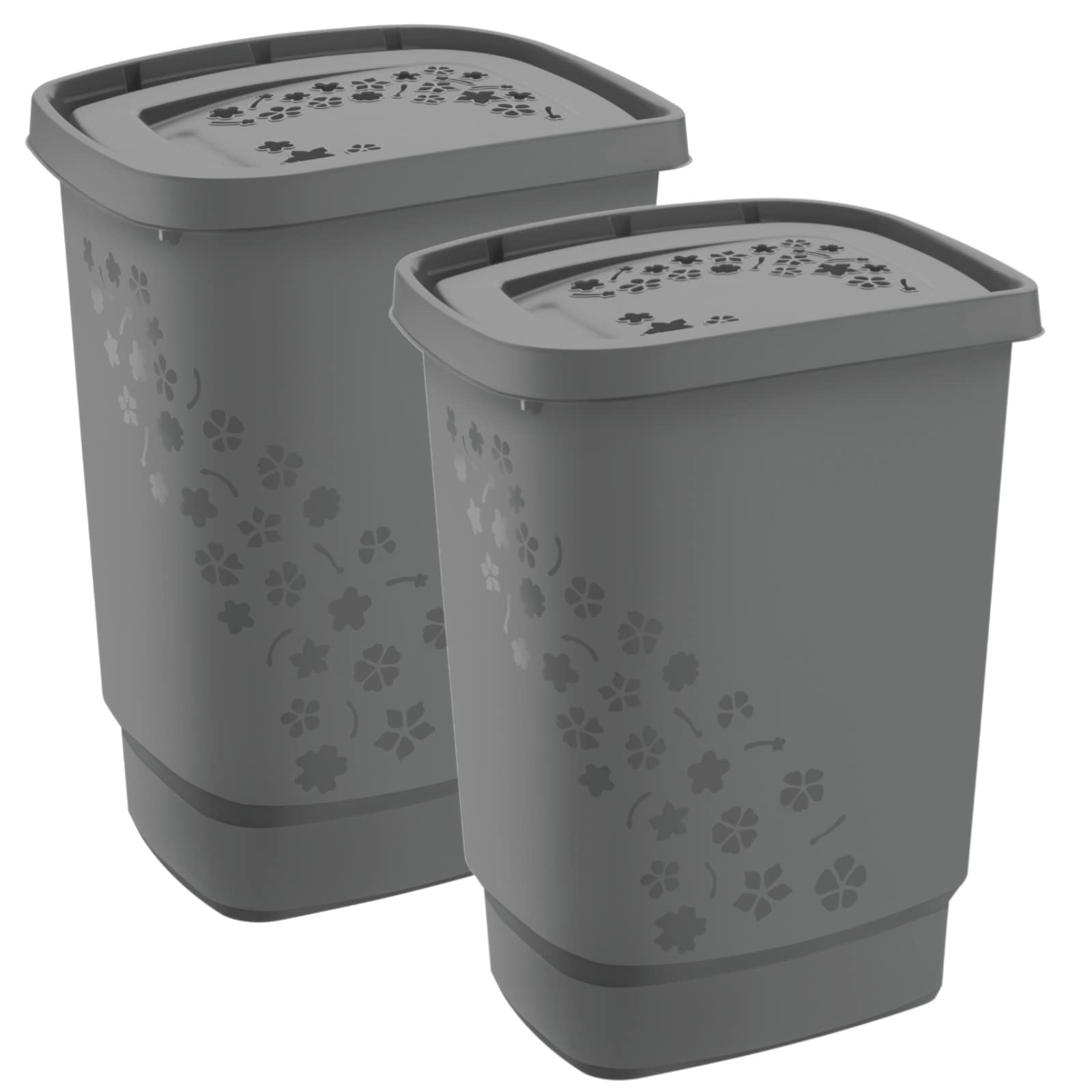 Rotho Flowers 2er-Set Wäschesammler Deckel, Kunststoff (PP) BPA-frei, anthrazit, 2 x 55l, (44,7 x 34,7 x 66 cm), 2