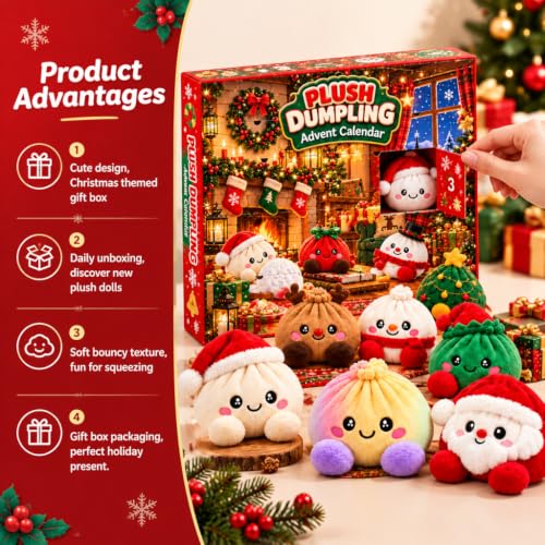 Christmas Plush Dumpling Advent Calendar 2026, 24 Days Countdown Calendar, Festive Holiday Gift Adults - image 6