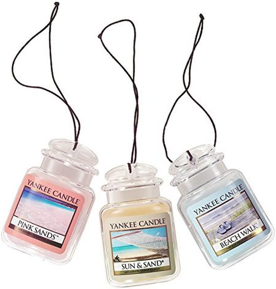 Hanging Car Jar Ultimate 3-Pack Air Fresheners Neutralizes Odors Up to 30 Days Includes: Beach Walk Pink Sands and Sun and Sand (Pack of 3)