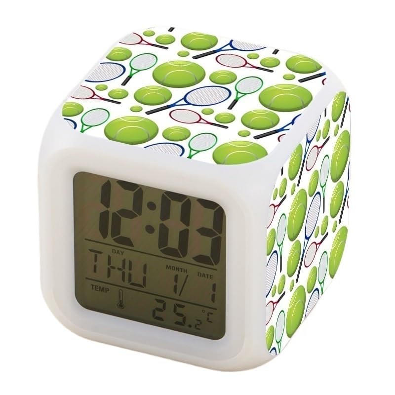 ACSXWF-EP Reloj Despertador Digital Que Cambia De Color con Patrón De Tenis, Reloj Despertador De Sobremesa Que Cambia De Color con Tono Reloj Despertador De Cabecera(Color-6)