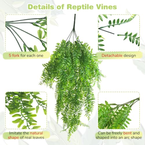 Image of PINVNBY Reptile Plants Hanging Fake Vines Boston Climbing Terrarium Plant with Suction CupA‚ for Bearded Dragons Lizards Geckos Snake Pets Hermit Crab and Tank Habitat Decorations-2pack