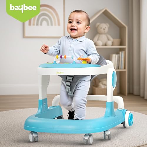 Image of Baybee Baby Walker with Rocker, Kids Walker with 3 Adjustable Height, Foot Mat, Rocking, Wheel Lock & Musical Toys| Activity Walker for Baby Kids | Push Walker Baby 6-18 Months Boy Girl (Blue)