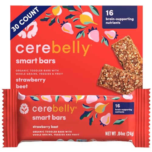 Cerebelly Toddler Snack Bars | Organic Strawberry Beet Smart Bars | Healthy Snack for Kids | 16 Brain-supporting Nutrients Gluten Free Nut Free No Added Sugar | Pack of 30
