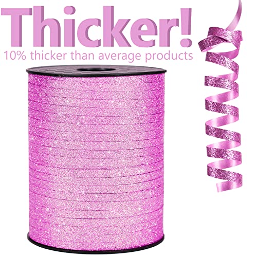 Image of PartyWoo Pink Curling Ribbon for Crafts, 500 Yard Balloon String, Glitter Gift Wrapping, Florist Flower (1 Roll)