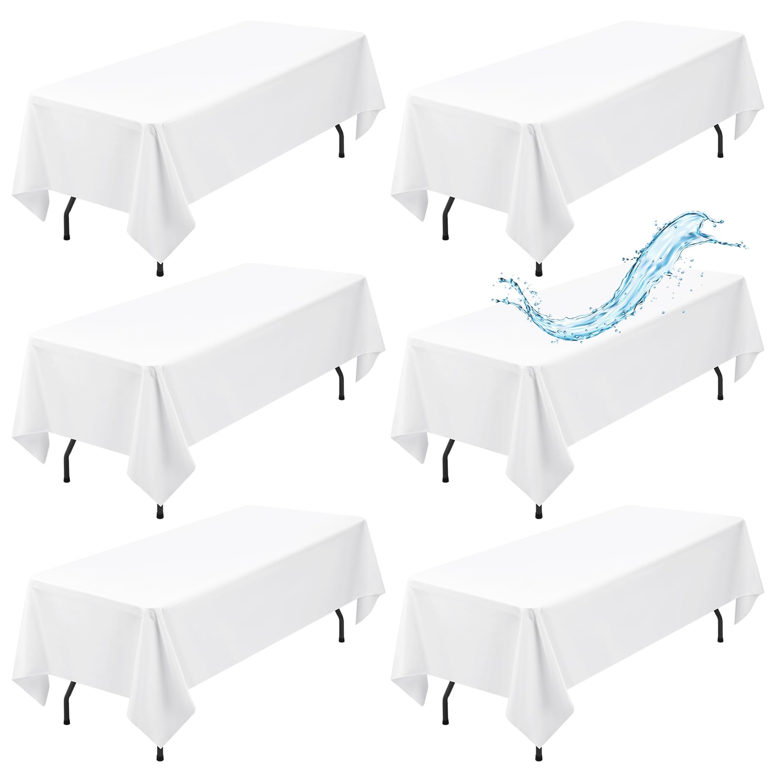 6 Pack White Rectangle Tablecloth 60 x 102 Inch White Tablecloths Waterproof Polyester Table Cloth for 6 Foot Tables Stain and Wrinkle Resistant Washable Fabric Table Cover for Party Wedding Dining