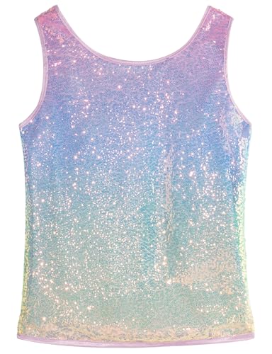 Image of Noomelfish Girls Sequin Tank Tops Sparkly Glitter Dance Sleeveless Shirt (5-12 Years)