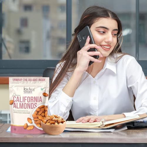 Image of KitchenSmith Jumbo California Almond - Pack of 4 (250gm Each) | Badam Giri, Naturally Sourced Crunchy Badaam & High In Antioxidant | Naturally Sweet & Tasty