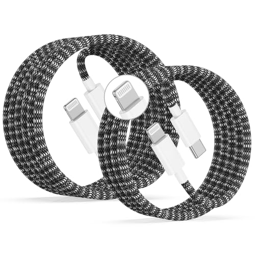 Image of USB C to Lightning Cable 2Pack 6FT+10FT,[Apple MFi Certified] Nylon Braided iPhone Fast Charging Cable, Power Delivery Charging Cord for iPhone 14 13 12 11 Pro Max /XS /Max /XR /8 /7,Pad Air /Pro,Black
