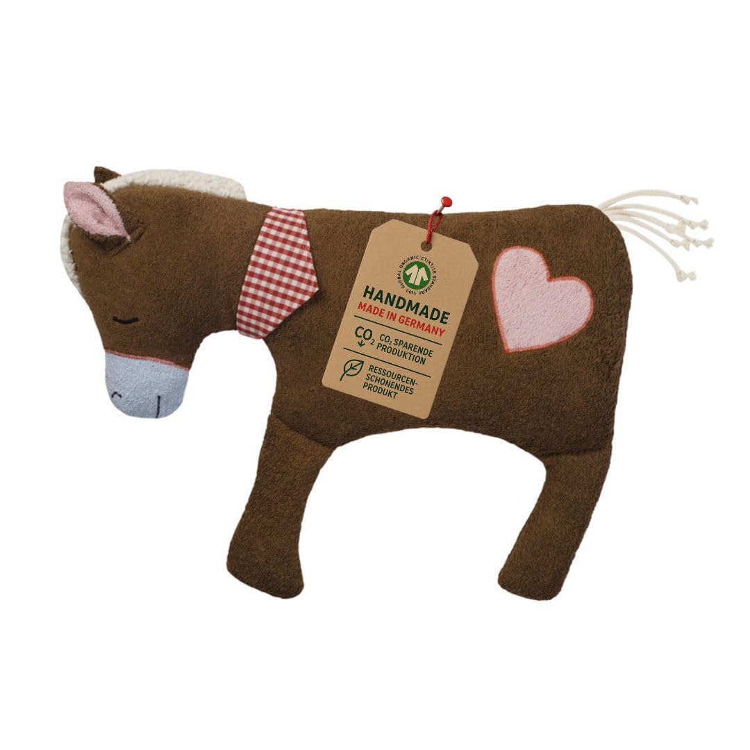 Efie XL cavallo marrone con cuore, Peluche e Cuscino morbido, biologico (Organic), made in Germany
