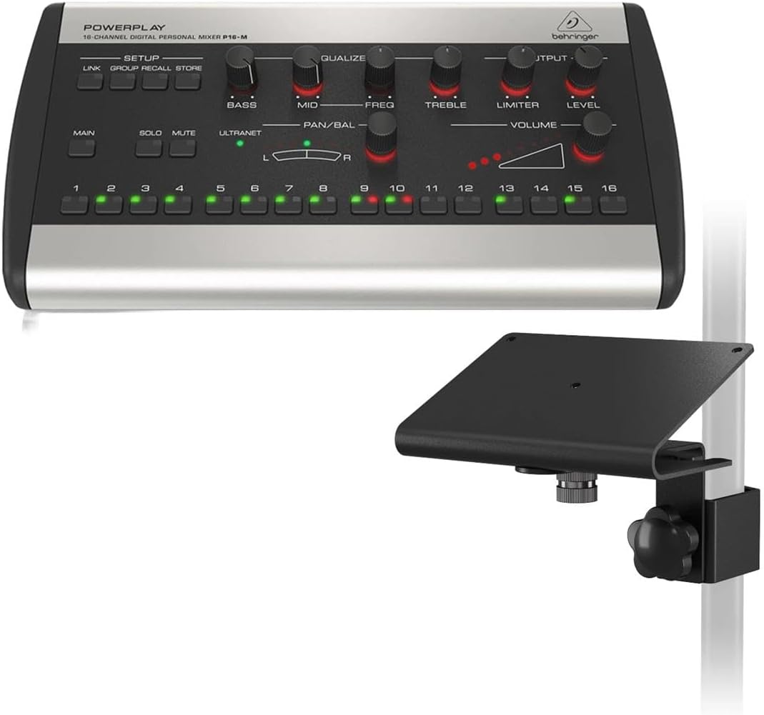 Behringer PowerPlay 16 P16-M 16-Channel Digital Personal Mixer - Bundle with PowerPlay 16 Mounting Bracket, Microfiber Cleaning Cloth
