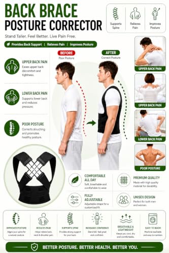 Image of Posture Corrector Belt for Men & Women, Adjustable Back Support Brace, Shoulder & Upper Back Support, Breathable & Comfortable Posture Support for Daily Wear