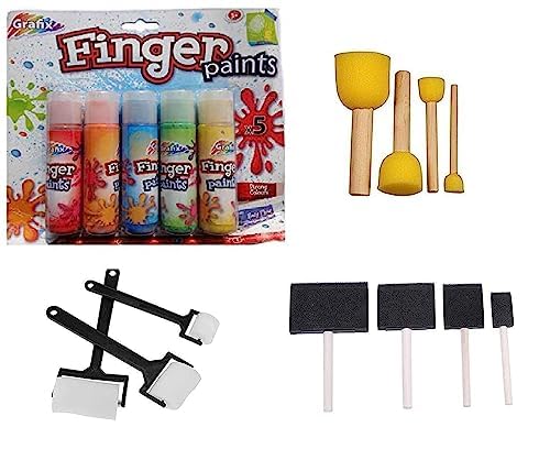 ArtBee 5 Color Kids Finger Paint Washable Non-Toxic Finger-Paint Art with Sponge Brushes (3 Sponge Brushes with Paint) (B0CB8Q481M) Amazon Price History, Amazon Price Tracker
