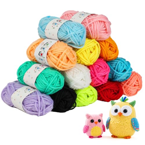 HOTUT Crochet Yarn Set 14 Packs Coloured Wool Value Pack Hand Knitting Yarns Creative Kids Arts and Craft Supplies Multi-Color Projects Handcrafts 10g for Beginners Adults