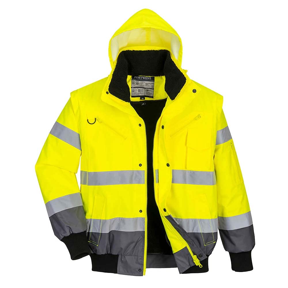 Oxford Weave 300D Class 3 Hi Vis Contrast BomberJacket Yellow / Grey XL