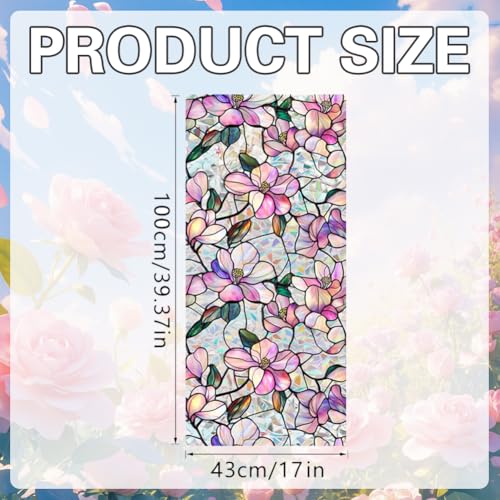 Image of JOONOR Purple Magnolia Flower Sunroof Film Floral Rainbow Effect Static Clings Window Privacy Film Sun Protection Stained Glass Decals for Car Moonroof & Side Windows, 17.72 x 35.43 Inch
