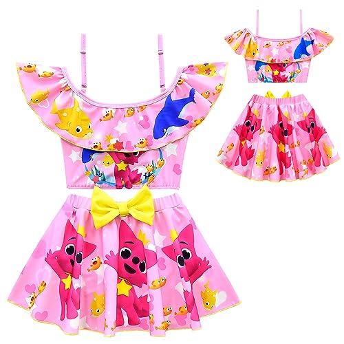 Kids Girls Swimwear,Two Piece Swimwear Set 2-9Years Off Shoulder Bikini Set 3D Printing Cute Sharks Bathing Suits for Girls(100,Pink-2)