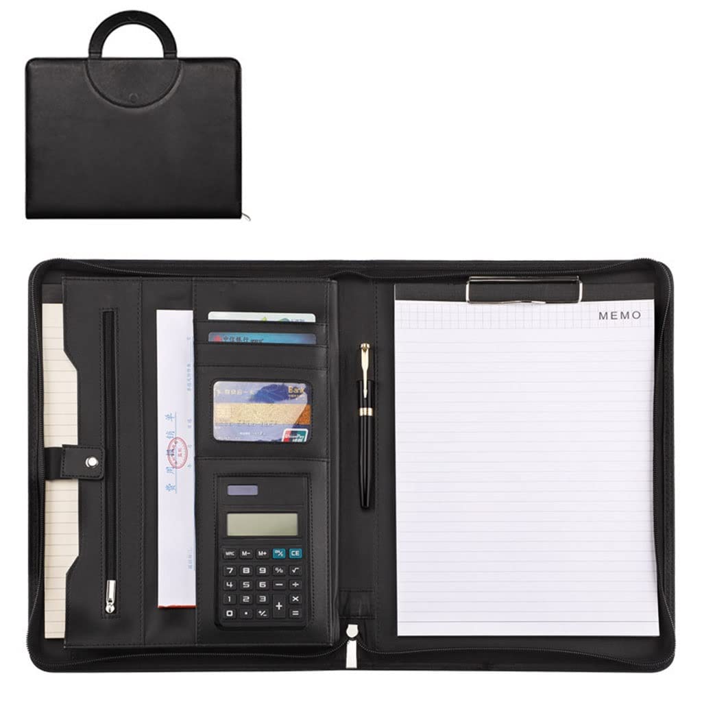 Ledermappe A4 Portfolio mit Griff und Reißverschluss, Schreibmappe, A4, Klemmbrett, Laptophülle, Organizer für Geschäftsdokumente, Geschenk für Frauen