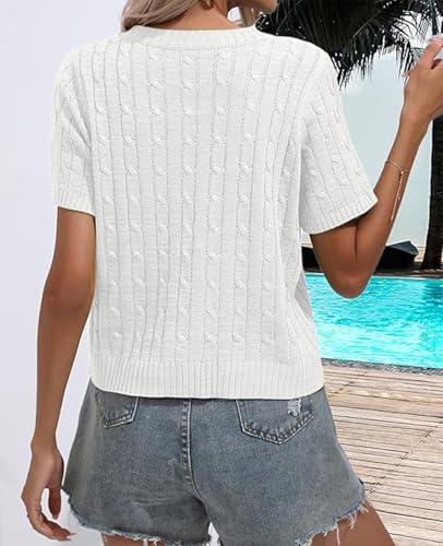 Image of MINTLIMIT Women's Short Sleeve Sweater Tops Lightweight Pullover Shirts 2025 Spring Summer Trendy Casual Blouses