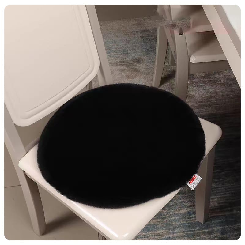 Rockreyoa Faux Fur Seat Cover, Faux Fur Chair Top, Faux Cushion, Chair Seat Cushion, Square Chair Cushion, Non-Slip Warm Seat Cushion, Decorative Cushion, Black (Round) 40 x 40 cm