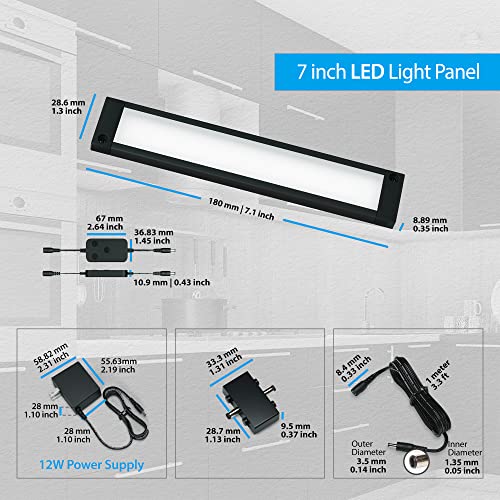 Image of EShine 3 Pack 7 inch Black Smart Dimmable LED Under Cabinet Lighting Kit Compatible with Alexa, Google - Warm White (3000K)
