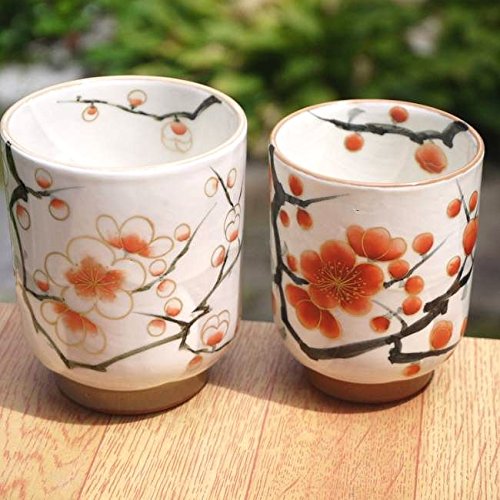 Amazon | 紅白梅夫婦湯呑と夫婦茶碗セット 陶あん | 京焼清水焼