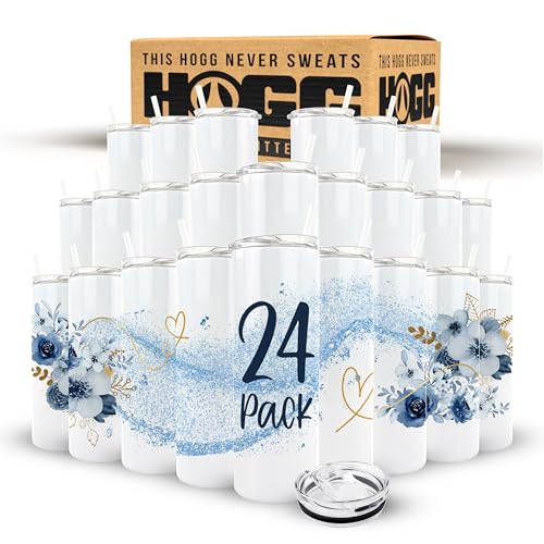 Hogg 20 oz Sublimation Tumblers Holographic (24 Units) - Shimmer Coating Sublimation Blanks Bulk Tumblers with Lids and Straws 20oz Skinny Blank Cups