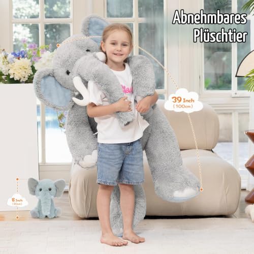 MorisMos 100cm lang Riesen Elefant Kuscheltier XXL, 2 stücke groß Grau Elefant Stofftier Plüschtier… – Ansicht 4