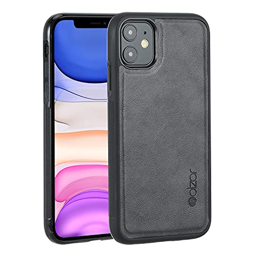 Molzar GripBig Series Coque iPhone 11 avec Faux Cuir, Plaque Métallique Intégrée pour Support de Voiture Magnétique, Support de Charge sans Fil, Compatible avec iPhone 11, Noir Cover