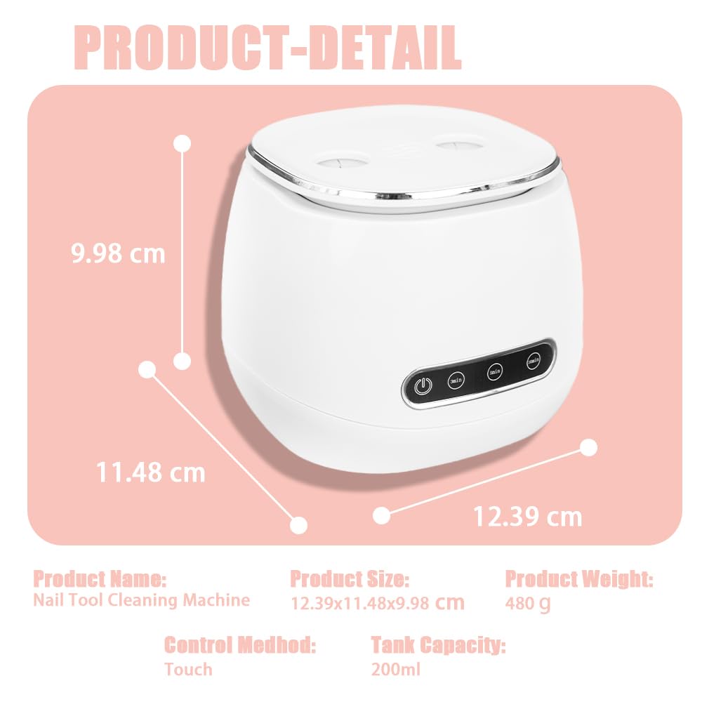 Pinkiou Nail Tools Sterilisator, Ultraschall-Tiefenreinigung für Maniküre Fräser & Bits, Schminkpinsel, 3 Zeitstufen 304 Edelstahl Reinigungsbox für Nagelstudio zu Hause, Kompakt und stilvoll, Weiß