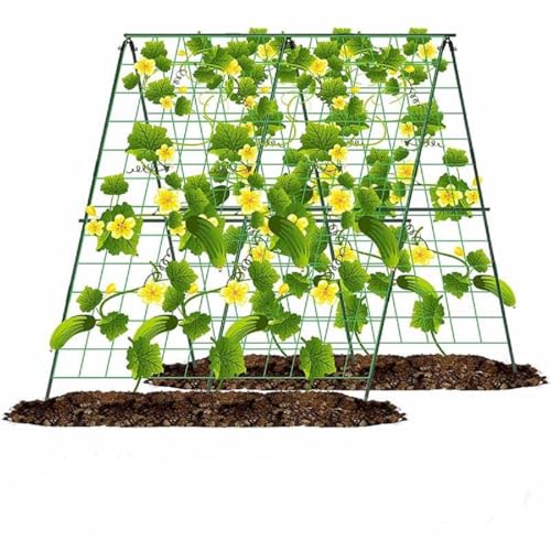 48' H x 48' L Cucumber Trellis for Raised Bed Adjustable Garden Trellis for Climbing Plants Outdoor A-Frame Trellis for Vegetable Cucumbers Tomatoes Grow Supports(with Climbing Net