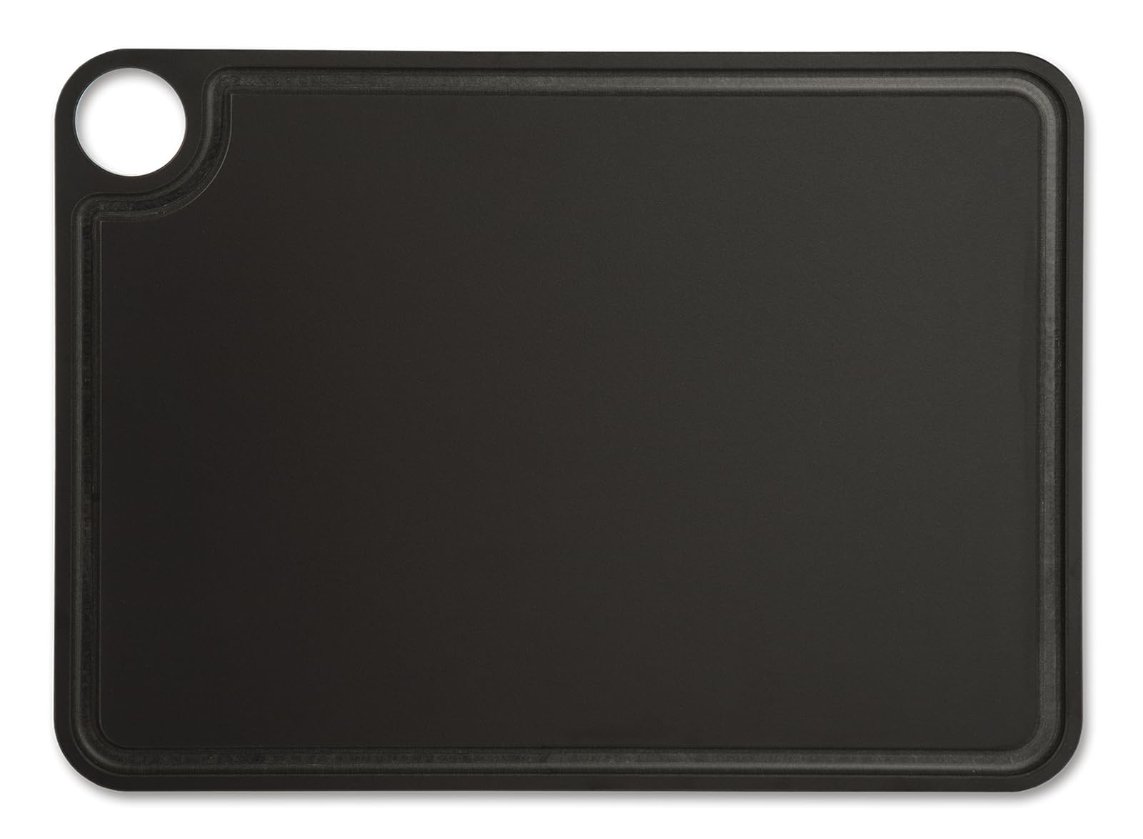 ARCOS Schneidebrett mit Rille Zellulosefaser | Mit Saftrille und Aufhängeloch, glatte Oberfläche zum Schneiden. Profi-Einsatz, 377x277 mm. Schwarz.