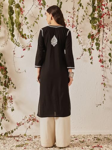 Image of Ada Hand Embroidered Lucknowi Chikankari Cotton Kurta Kurti for Women A411191