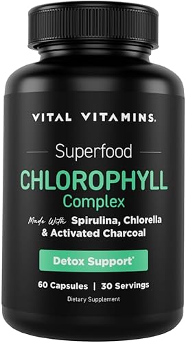 Vital Vitamins Pastillas de clorofila  Suplemento desodorizante corporal  Hecho con espirulina, clorella, perejil orgánico, menta y carbón activado