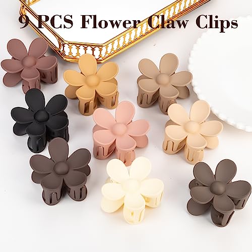 9 Pcs Flower Matte Hair Clips,Claw Clips,Large Hair Claw Clips For Women Thick Hair, Non Slip 9 Styles Strong Hold Metal Claw Clips Hair Clips For Women Thick Hair & Thin Hair,Hair Clip Brown Color #TOP6