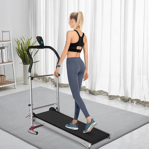 Foldable Manual Walking Treadmill: Mini Manual Treadmill with LCD Display, Simple Folding, Portable Wheels, Non-Electric Folding Treadmill