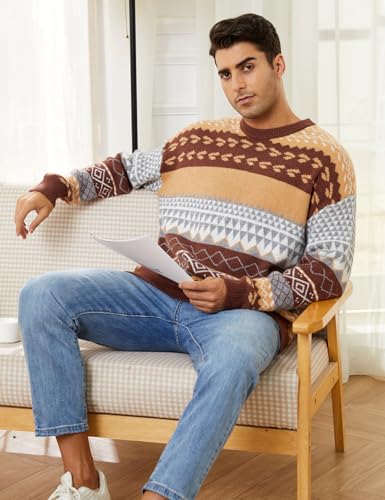 VDWIP Mens Knit Sweater Grandpa Vintage Knitted Sweaters Oversized Striped Spring Pullover Casual Long Sleeve Pullovers