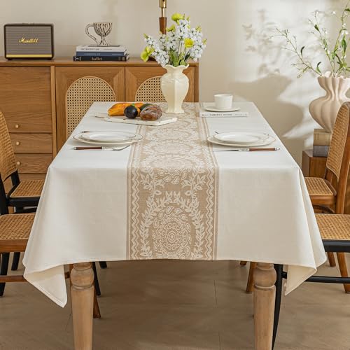 Linen Tablecloths for Rectangle Tables,6 FT Table Cloth Advanced Waterproofing Technology for Dinningroom,Farmhouse