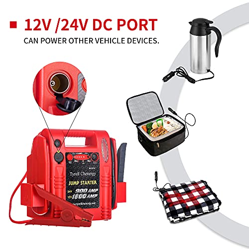 Tyrell Chenergy 1800/900 Peak Amp 12V/24V Jump Starter, Truck Battery Booster Pack, and Commercial Jumper Cables,Includes DC/USB Power for Charging Phones and Tablets,Jump Box Battery Clamps - Image 6