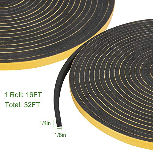 Weather Stripping Door Seal, 2 Rolls 1/4In Wide X 1/8 Thick Seal Strip,Closed Cell Single Sided Adhesive Foam Seal Tape For Door And Window Insulation,Total 32Ft #TOP1